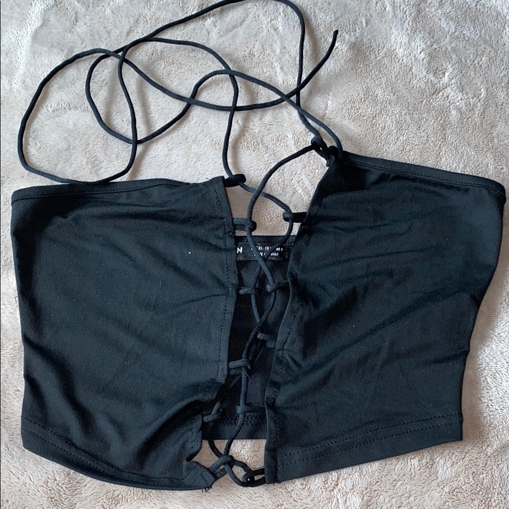 Black Lace-Up Crop Top